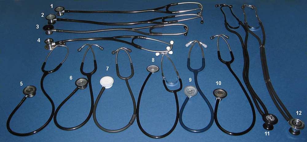 Stethoscope Comparison Photos: Cardiology, Dual Head, Single Head, Sprague Rappaport